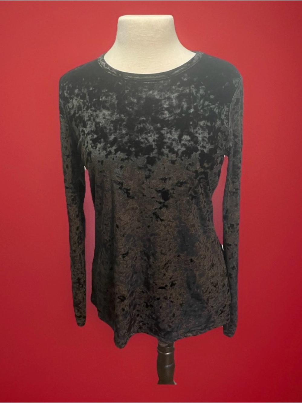 MICHAEL Michael Kors Black Crushed Velvet Top Blouse Medium Long Sleeve Stretch